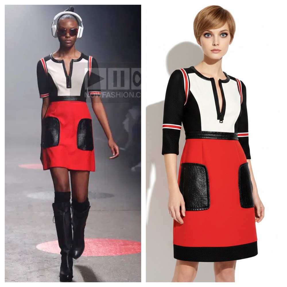 Tracy Reese Runway Mod Colorblock Dress 4 Red Black Mesh Preppy Retro 60s Twiggy